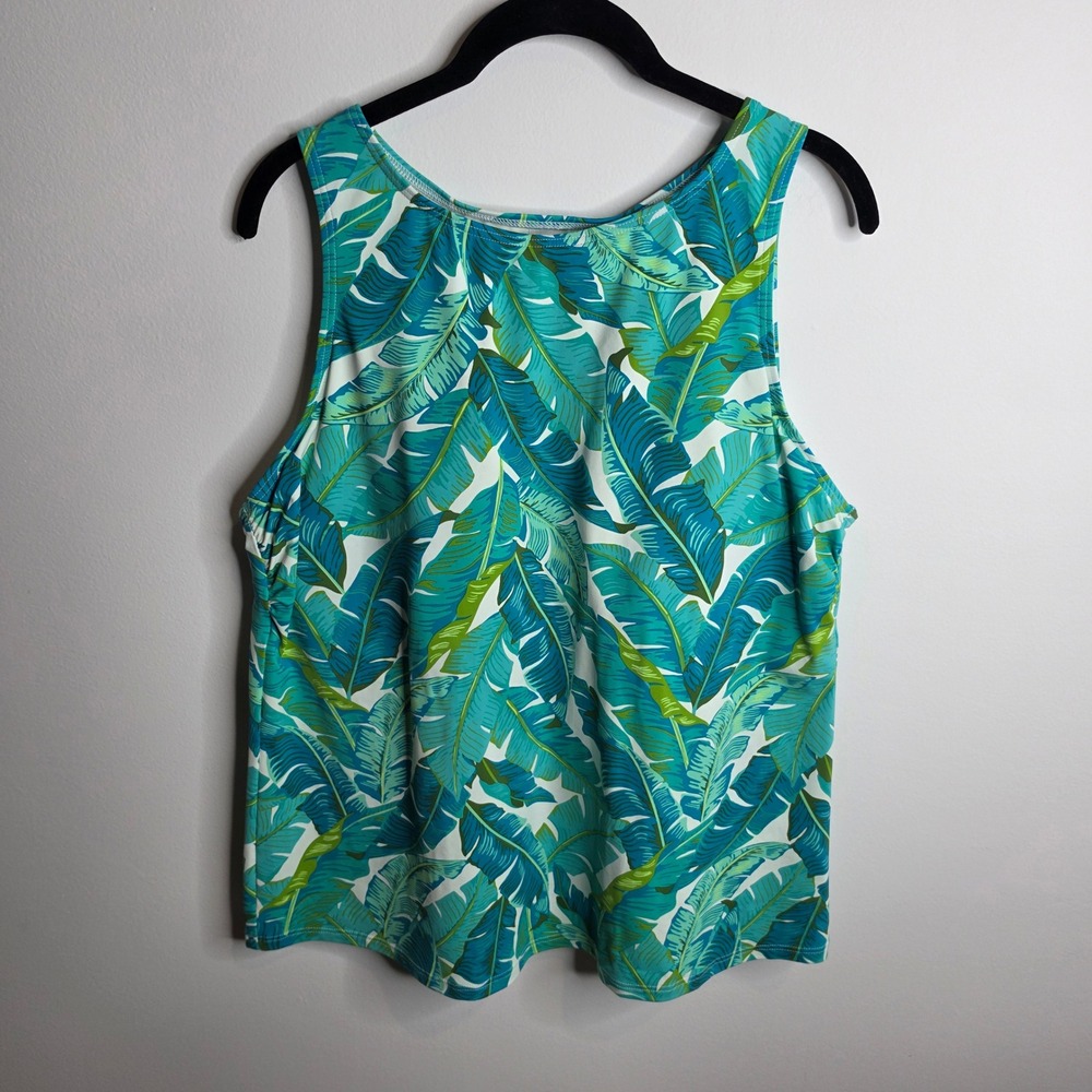 Lands' End Tankini Swim Womens 18 Blue Green Tropical Palm Print